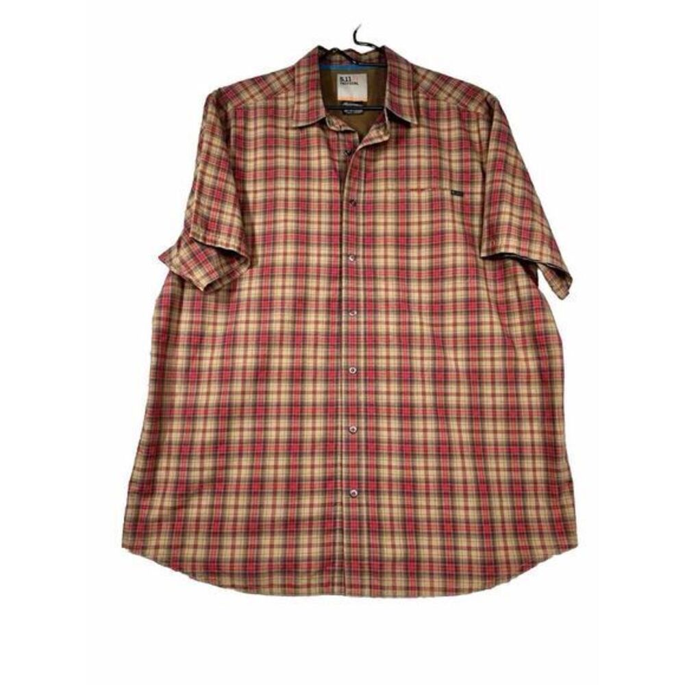 511 Tactical Mens Large Style PHU 71374-489 Red Plaid‎ Short Sleeve Shirt.